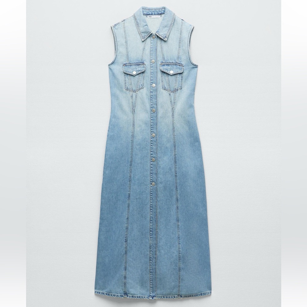 Zara Light Blue Denim Sleeveless Dress